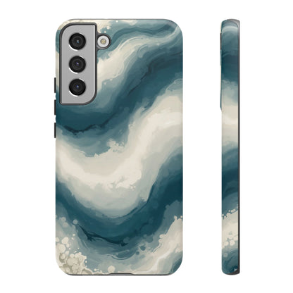 Ocean Wave Marble Phone Case — Teal & Ivory Abstract Tough Case