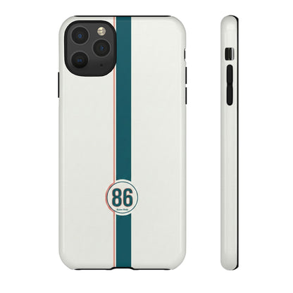 Racing Stripe Tough Phone Case — Retro White With '86 Circle Badge