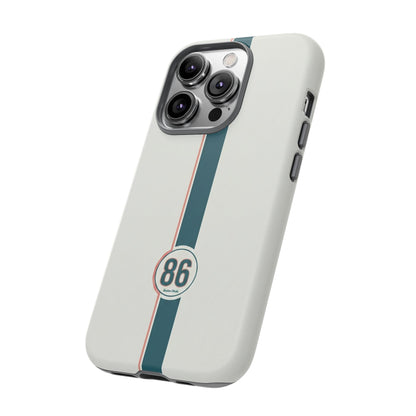 Racing Stripe Tough Phone Case — Retro White With '86 Circle Badge