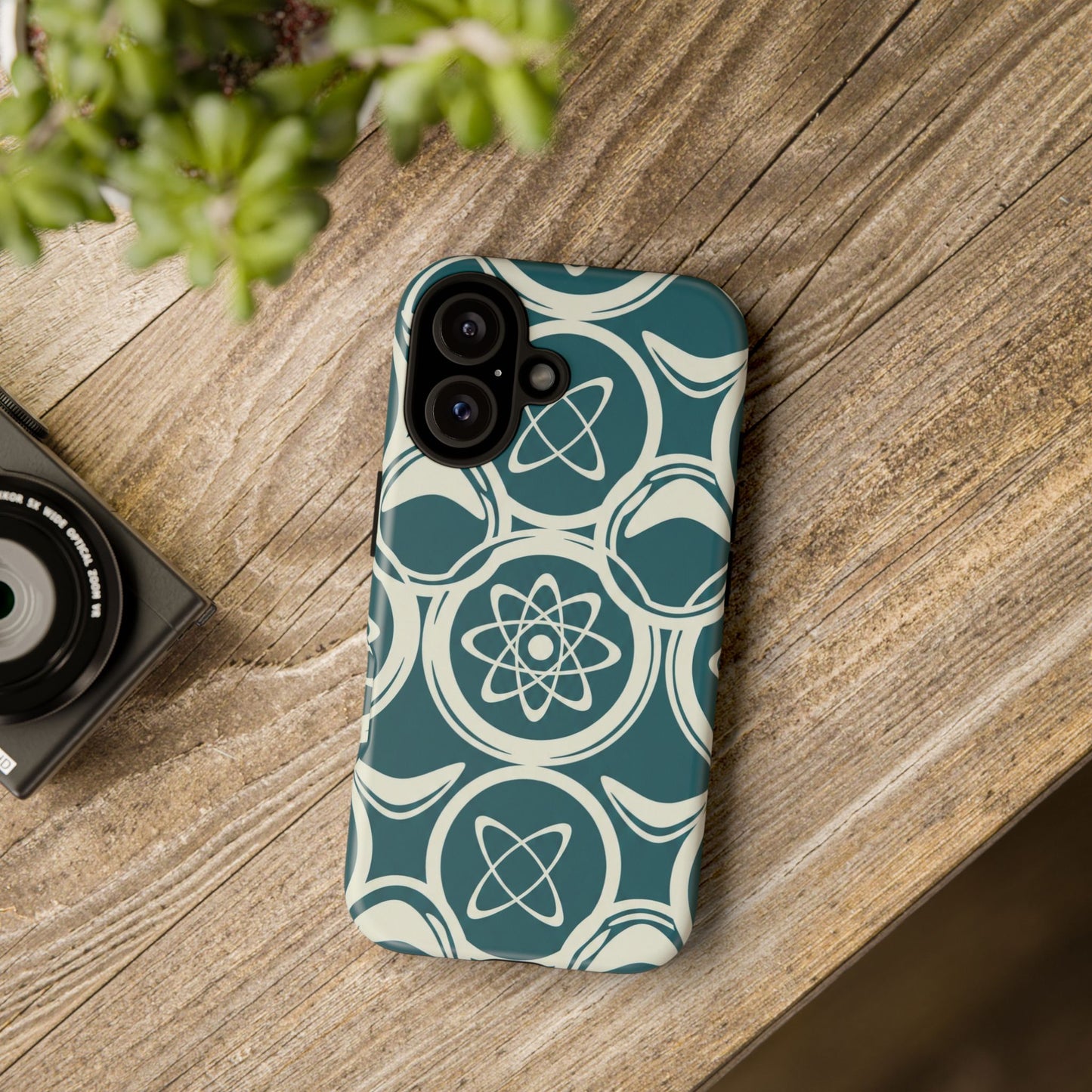 Teal Retro Atomic Pattern Tough Phone Case - Mid-Century Science Design