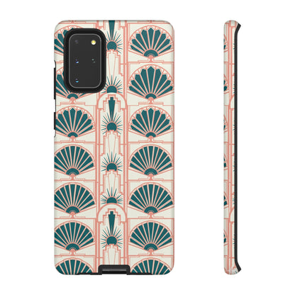 Art Deco Fan Pattern Tough Phone Case — Teal & Blush Retro Protection