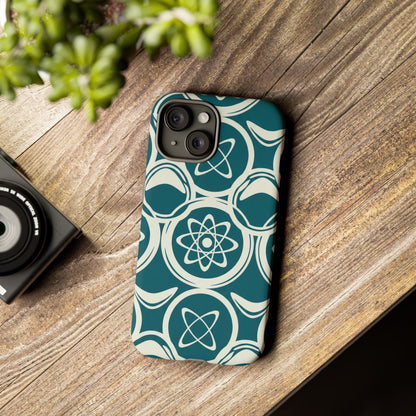 Teal Retro Atomic Pattern Tough Phone Case - Mid-Century Science Design