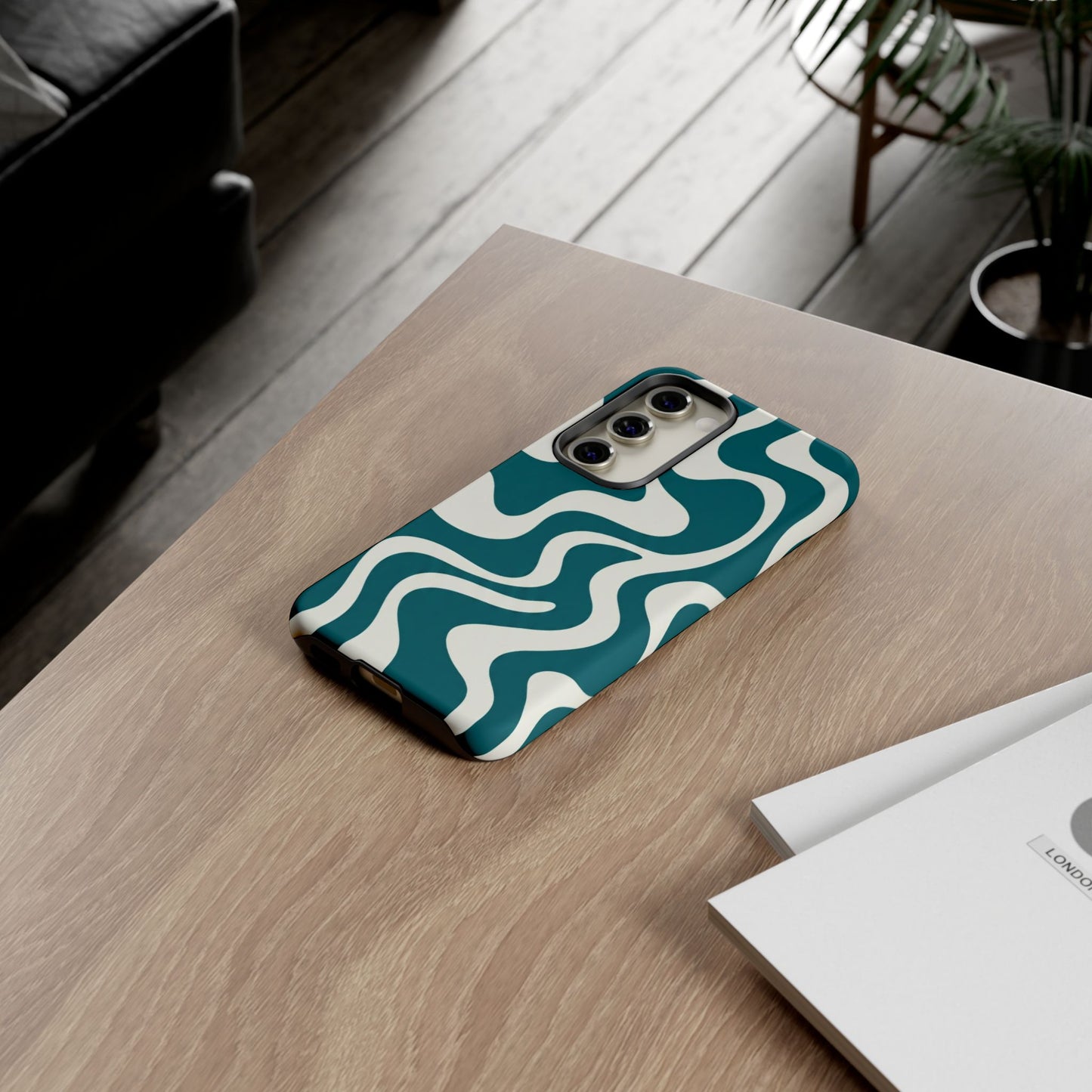 Abstract Teal Swirl Phone Case — Retro Wavy Tough Case