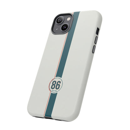 Racing Stripe Tough Phone Case — Retro White With '86 Circle Badge