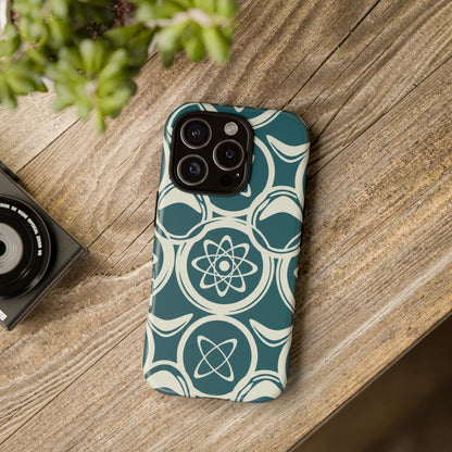 Teal Retro Atomic Pattern Tough Phone Case - Mid-Century Science Design