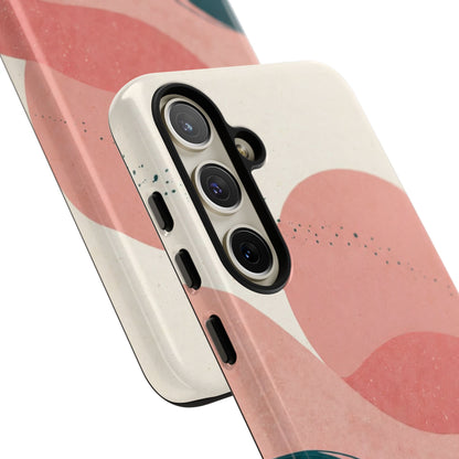 Abstract Sunset Waves Tough Phone Case — Pink & Teal Protective Cover