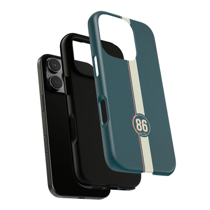 Racing Stripe Phone Case - Retro Teal with Number 86