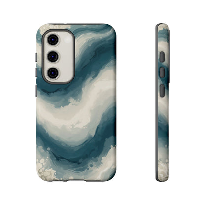 Ocean Wave Marble Phone Case — Teal & Ivory Abstract Tough Case
