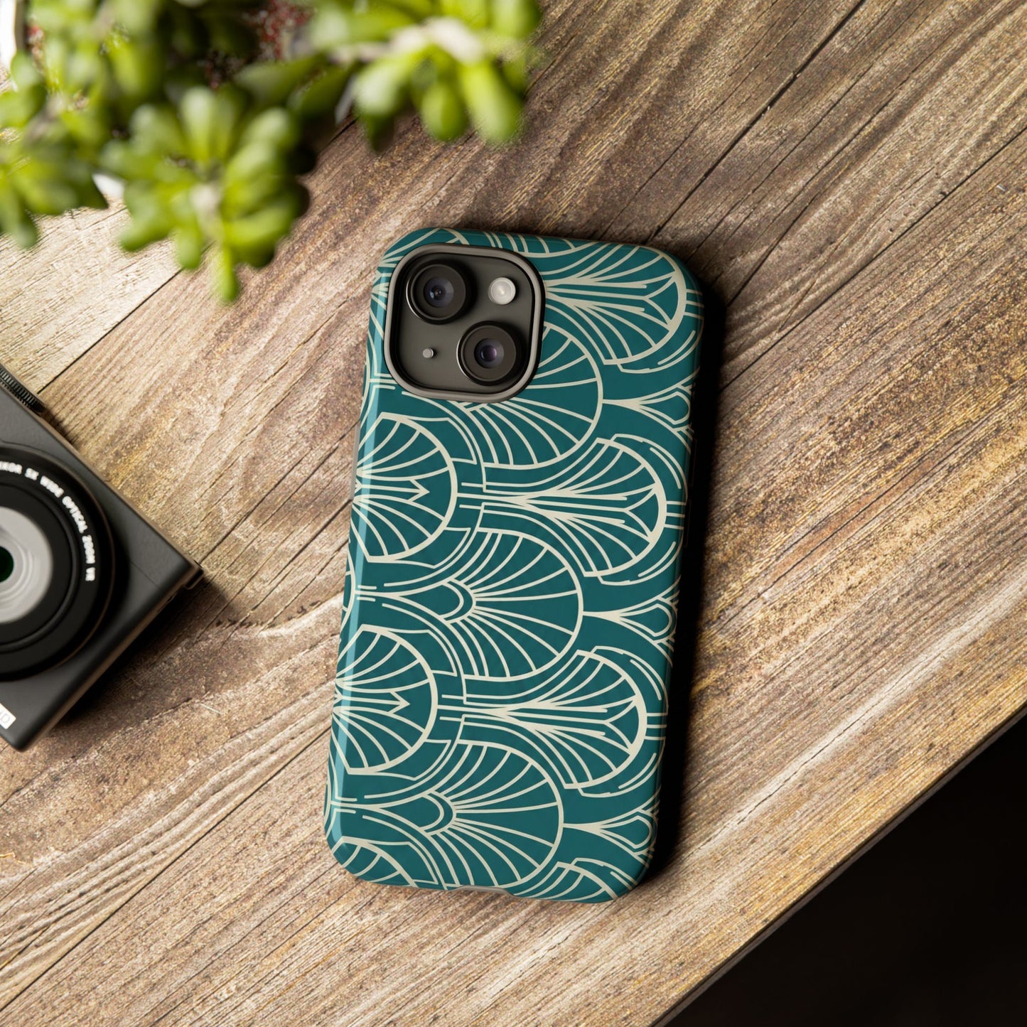 Art Deco Teal Pattern Tough Phone Case — Vintage Geometric Protective Case
