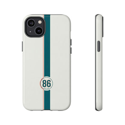 Racing Stripe Tough Phone Case — Retro White With '86 Circle Badge