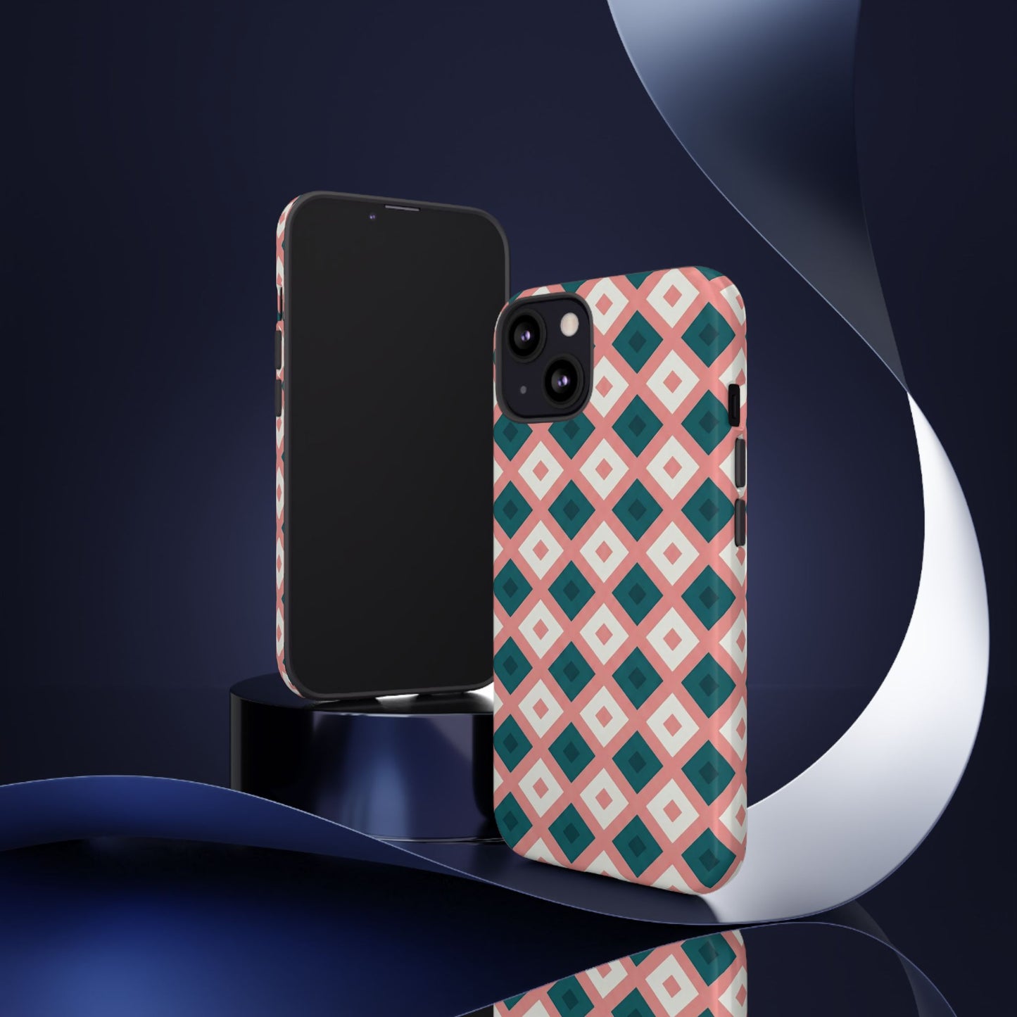 Geometric Diamond Pattern Tough Phone Case — Pink & Teal Protective Cover