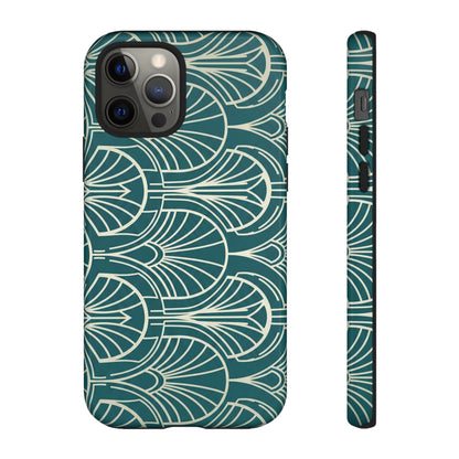 Art Deco Teal Pattern Tough Phone Case — Vintage Geometric Protective Case