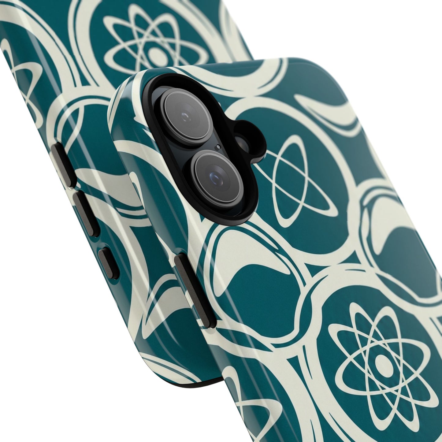 Teal Retro Atomic Pattern Tough Phone Case - Mid-Century Science Design