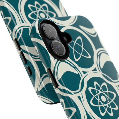 Teal Retro Atomic Pattern Tough Phone Case - Mid-Century Science Design