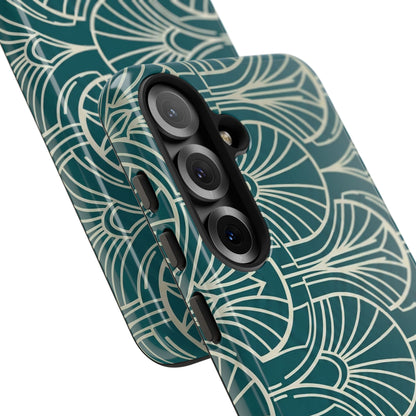 Teal Art Deco Pattern Tough Phone Case — Retro Geometric Protection
