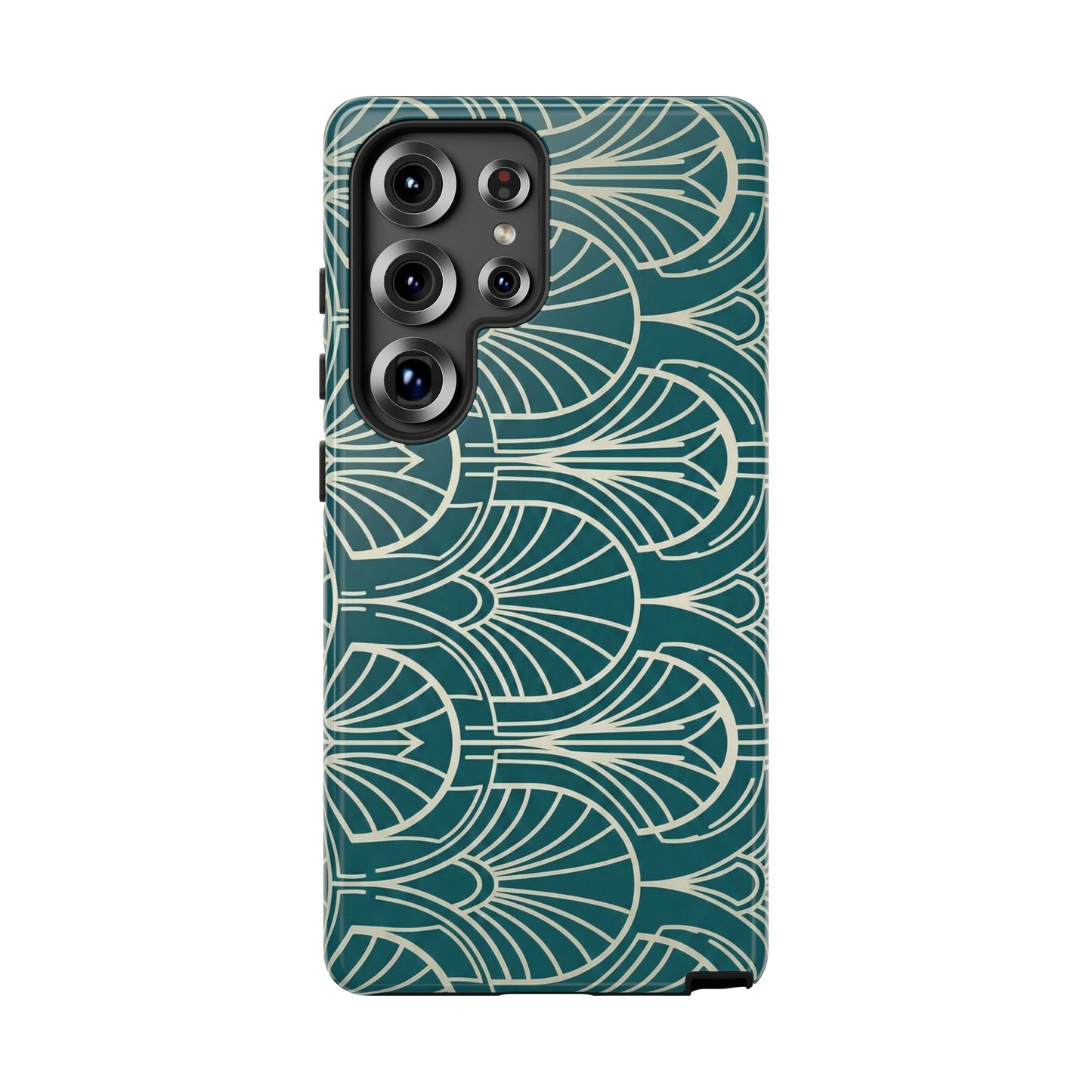 Teal Art Deco Pattern Tough Phone Case — Retro Geometric Protection