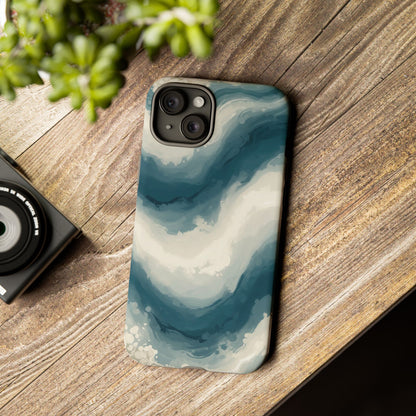 Ocean Wave Marble Phone Case — Teal & Ivory Abstract Tough Case