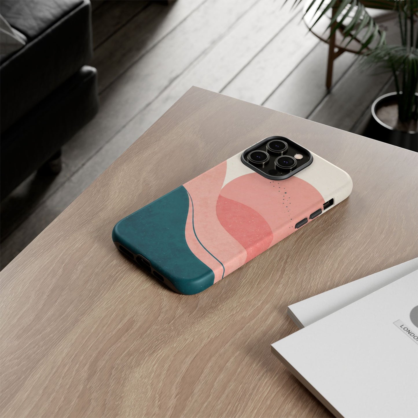 Abstract Sunset Phone Case — Pink & Teal Wave Tough Case