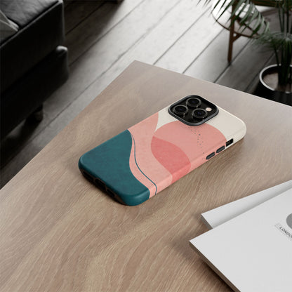 Abstract Sunset Phone Case — Pink & Teal Wave Tough Case