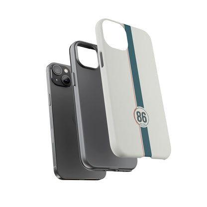 Racing Stripe Tough Phone Case — Retro White With '86 Circle Badge