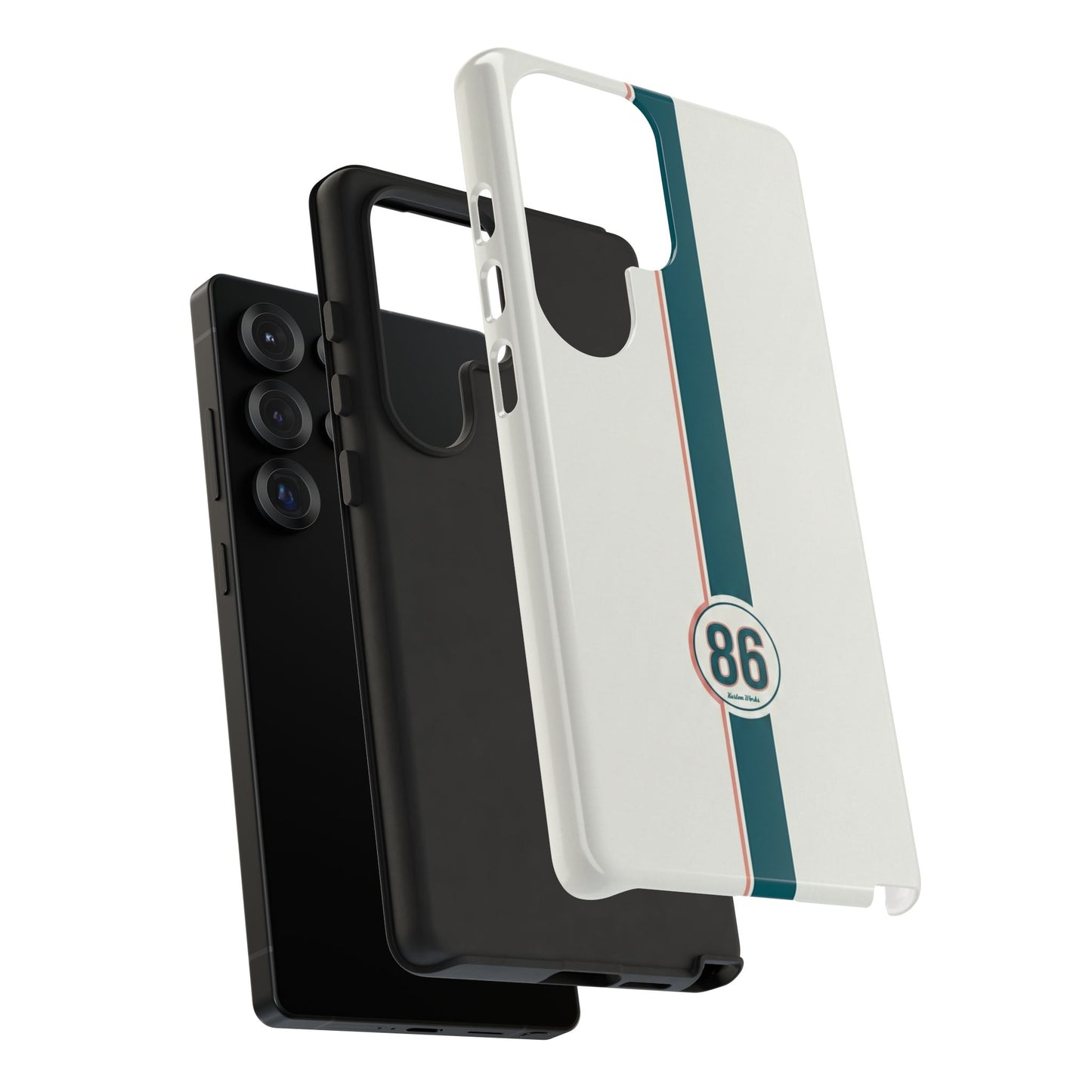 Racing Stripe Tough Phone Case — Retro White With '86 Circle Badge