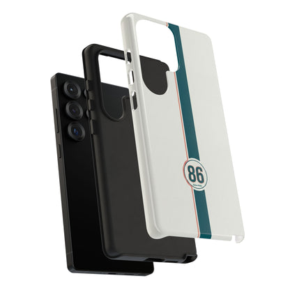 Racing Stripe Tough Phone Case — Retro White With '86 Circle Badge