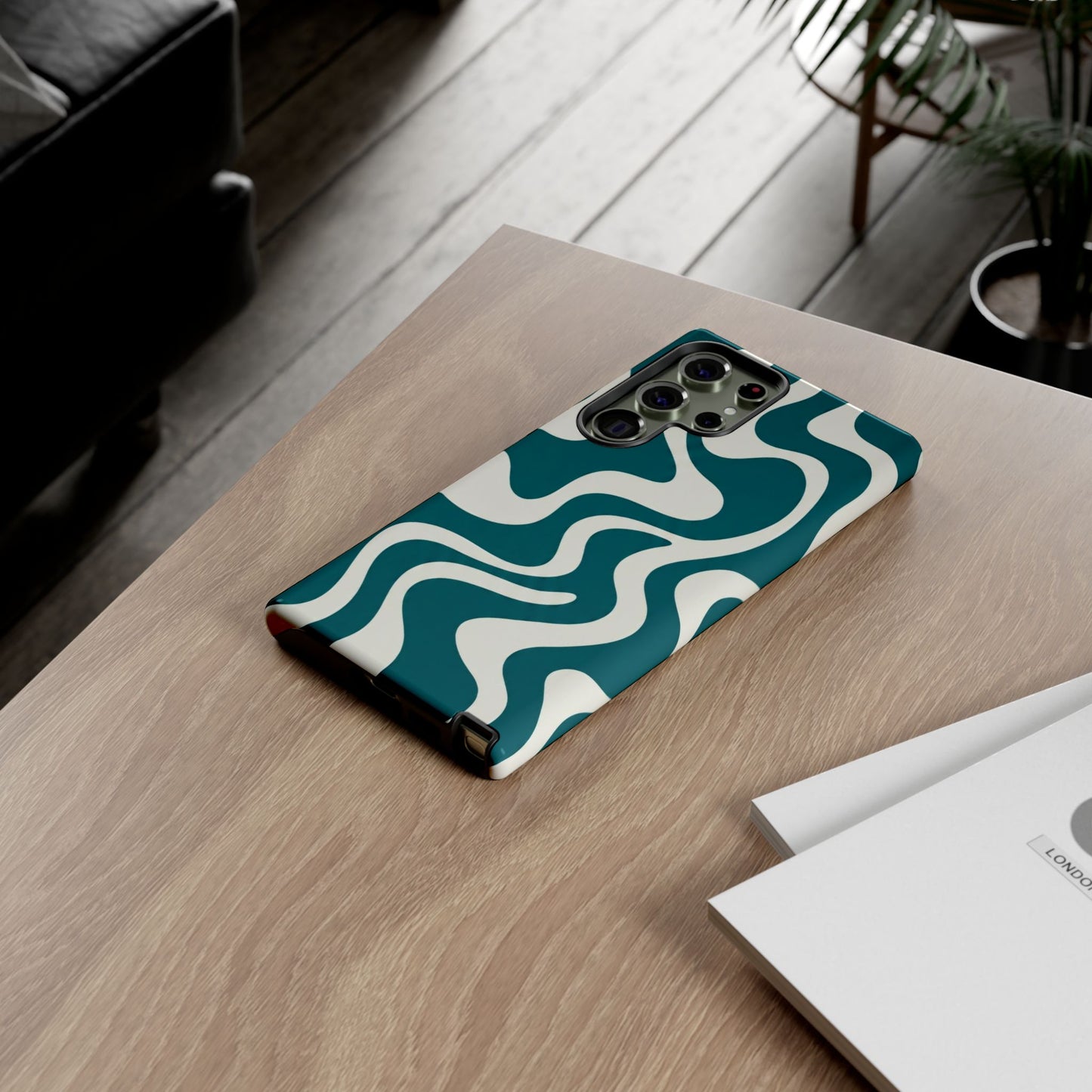 Abstract Teal Swirl Phone Case — Retro Wavy Tough Case