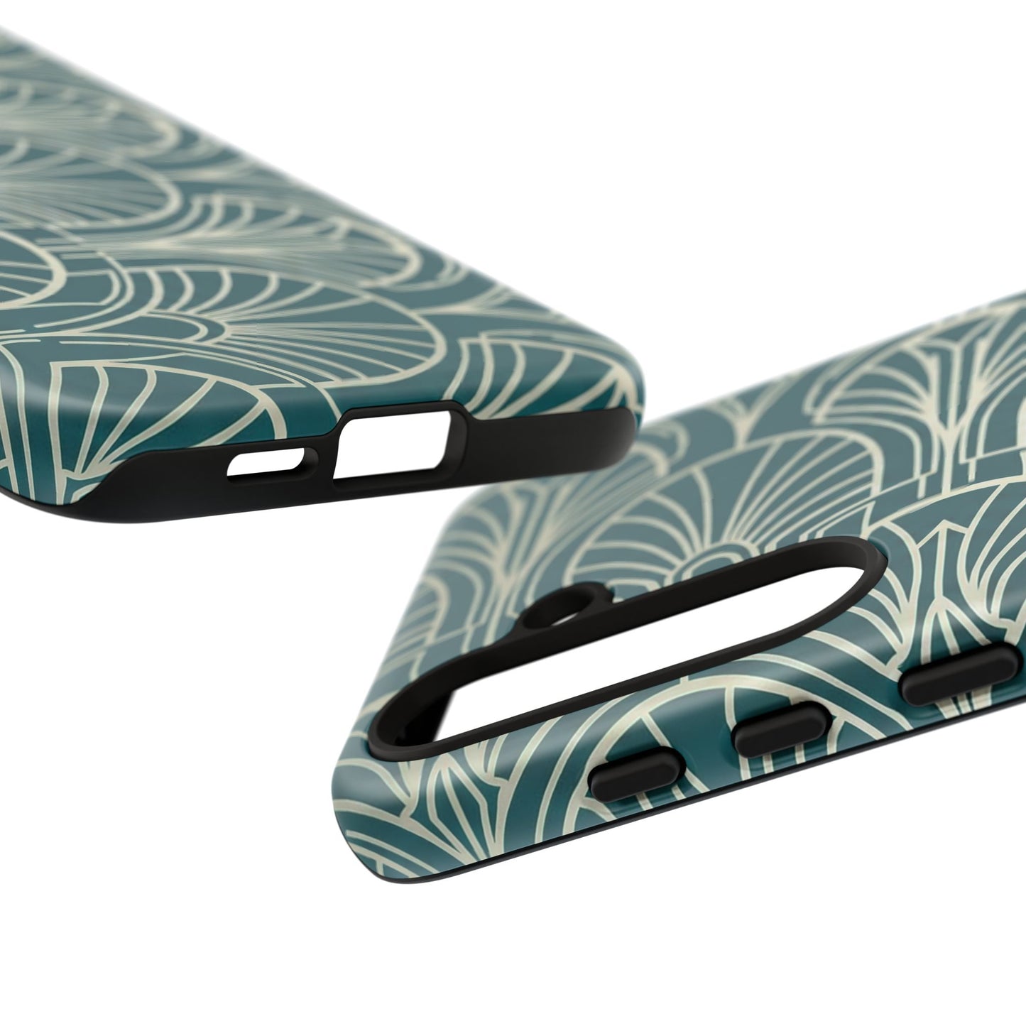 Teal Art Deco Pattern Tough Phone Case — Retro Geometric Protection
