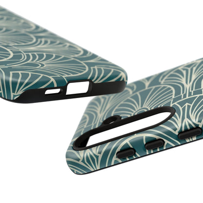 Teal Art Deco Pattern Tough Phone Case — Retro Geometric Protection