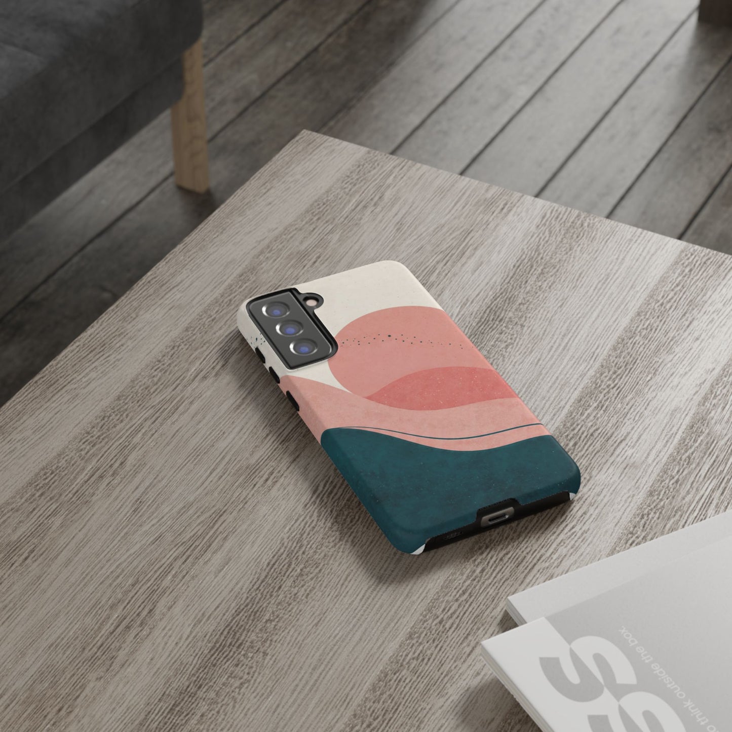 Abstract Sunset Waves Tough Phone Case — Pink & Teal Protective Cover
