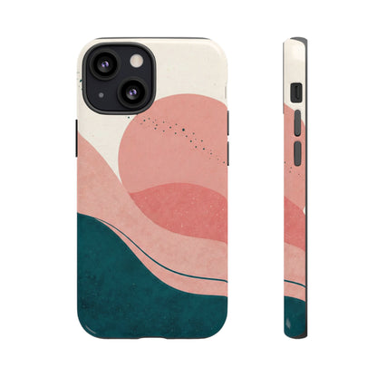 Abstract Sunset Phone Case — Pink & Teal Wave Tough Case