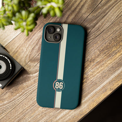 Racing Stripe Phone Case - Retro Teal with Number 86