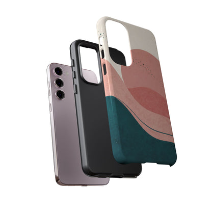 Abstract Sunset Waves Tough Phone Case — Pink & Teal Protective Cover