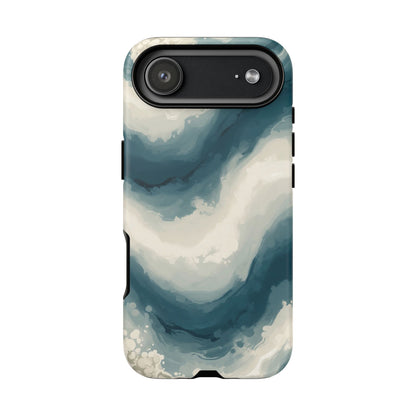Ocean Wave Marble Phone Case — Teal & Ivory Abstract Tough Case
