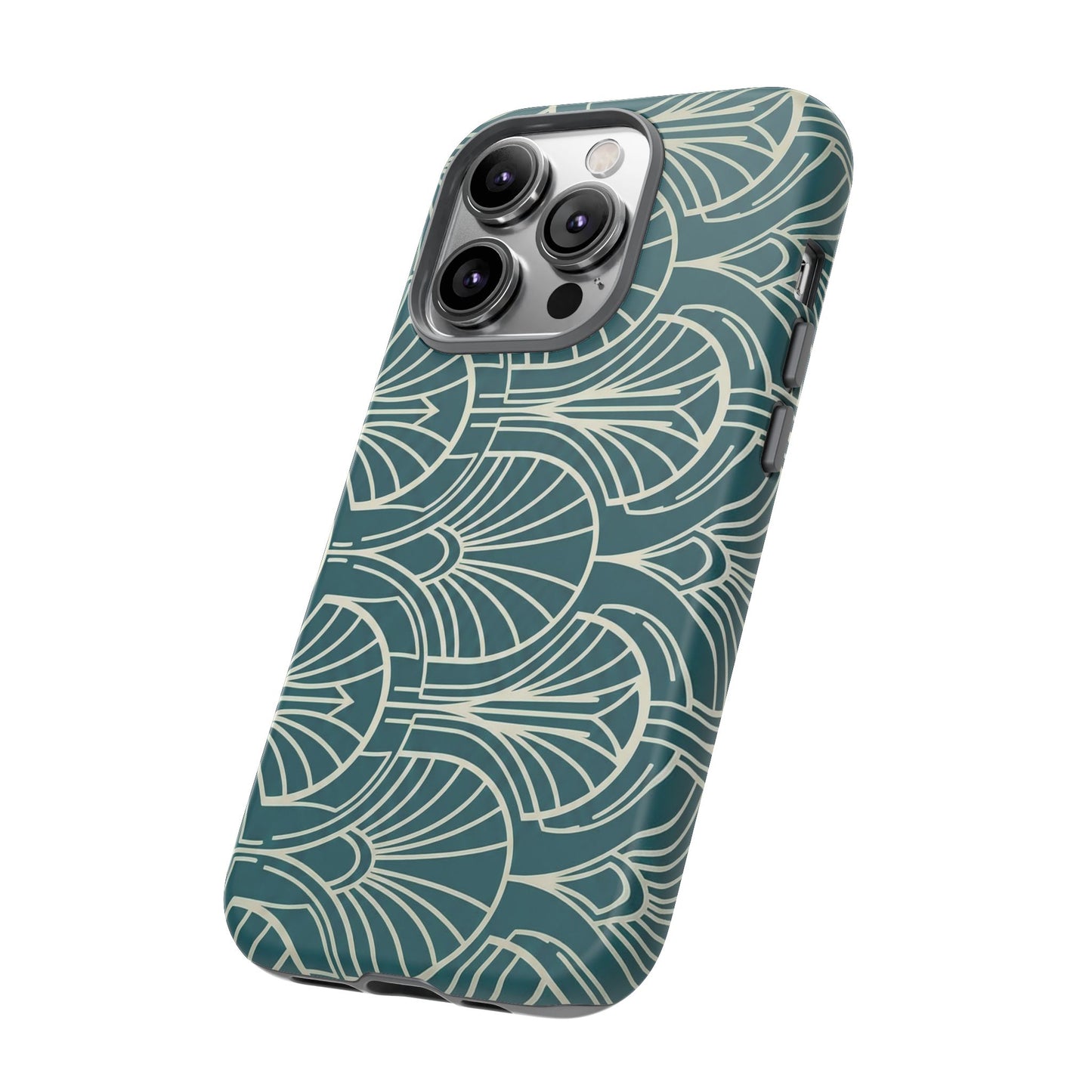 Art Deco Teal Pattern Tough Phone Case — Vintage Geometric Protective Case