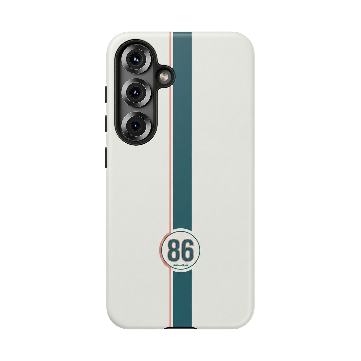 Racing Stripe Tough Phone Case — Retro White With '86 Circle Badge