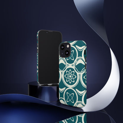 Teal Retro Atomic Pattern Tough Phone Case - Mid-Century Science Design