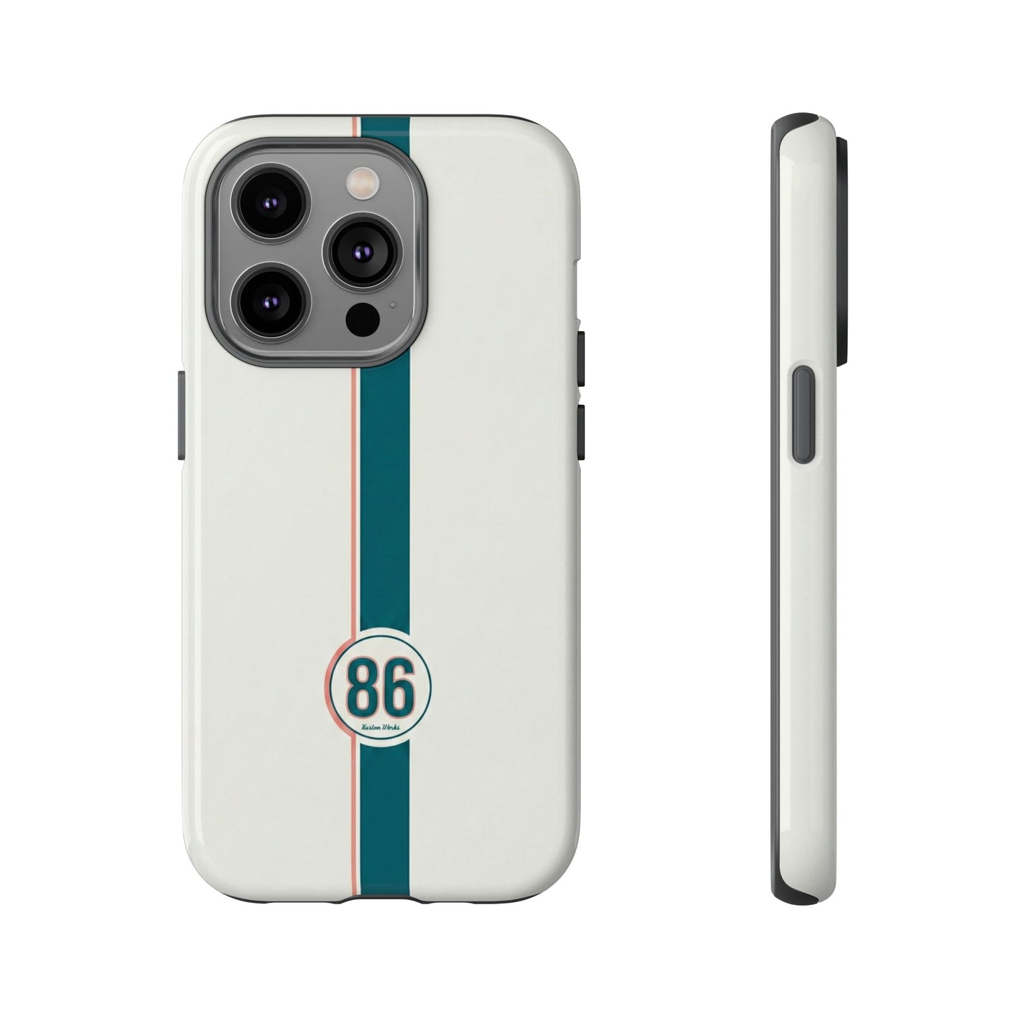 Racing Stripe Tough Phone Case — Retro White With '86 Circle Badge