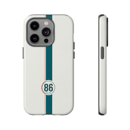 Racing Stripe Tough Phone Case — Retro White With '86 Circle Badge