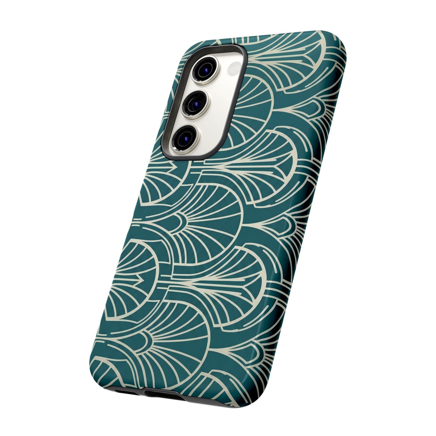 Teal Art Deco Pattern Tough Phone Case — Retro Geometric Protection