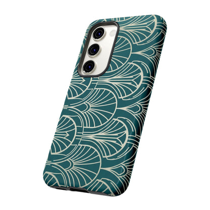 Teal Art Deco Pattern Tough Phone Case — Retro Geometric Protection
