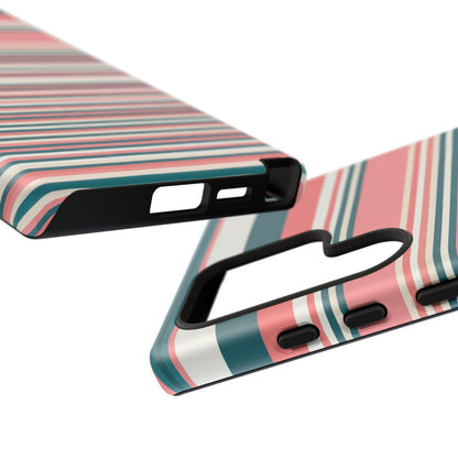 Striped Tough Phone Case — Coral, Teal & White Protective Cover