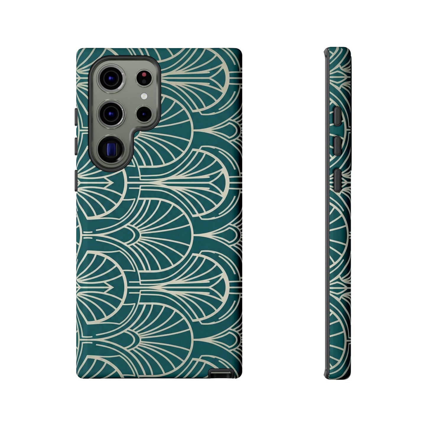Teal Art Deco Pattern Tough Phone Case — Retro Geometric Protection