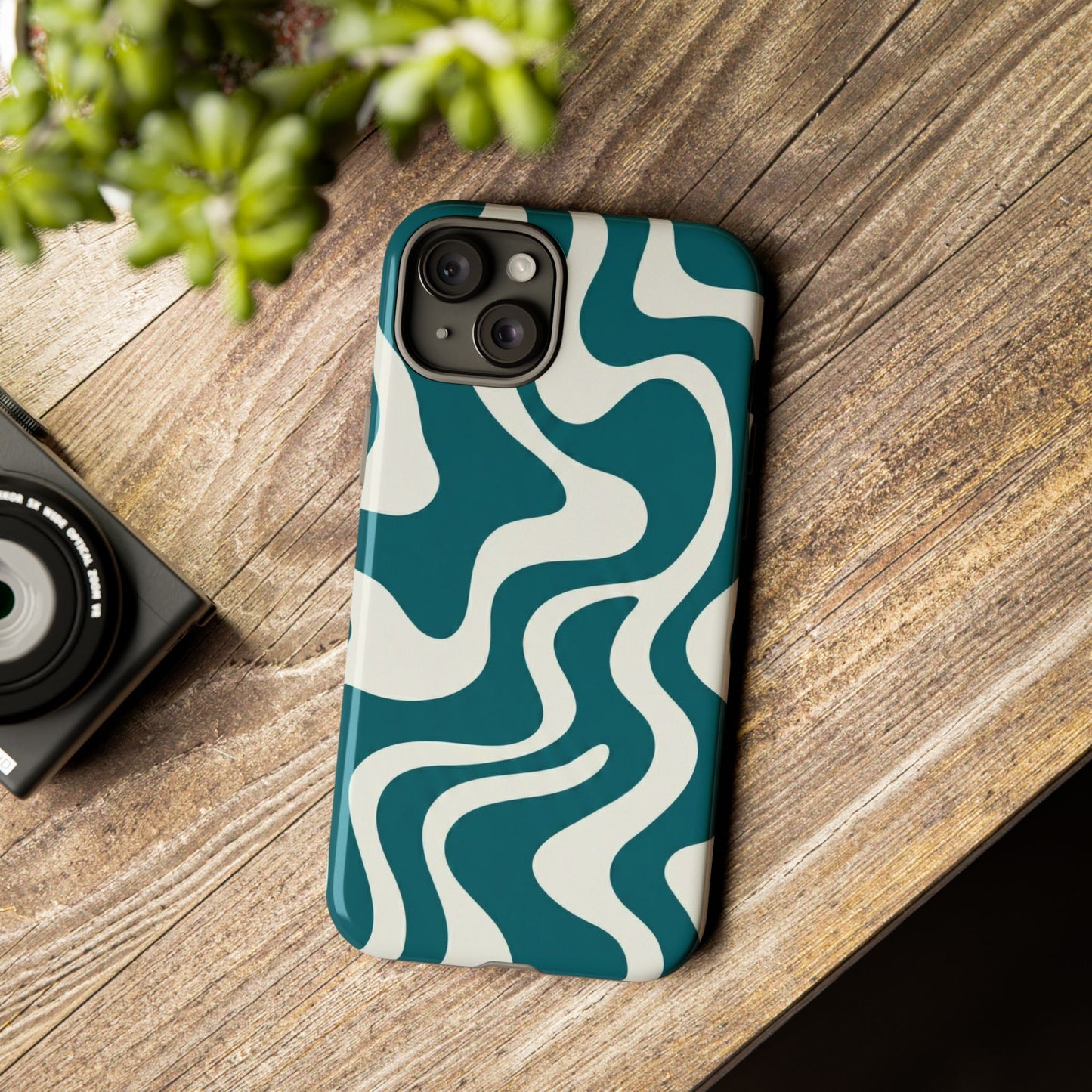 Teal Retro Swirl Tough Phone Case