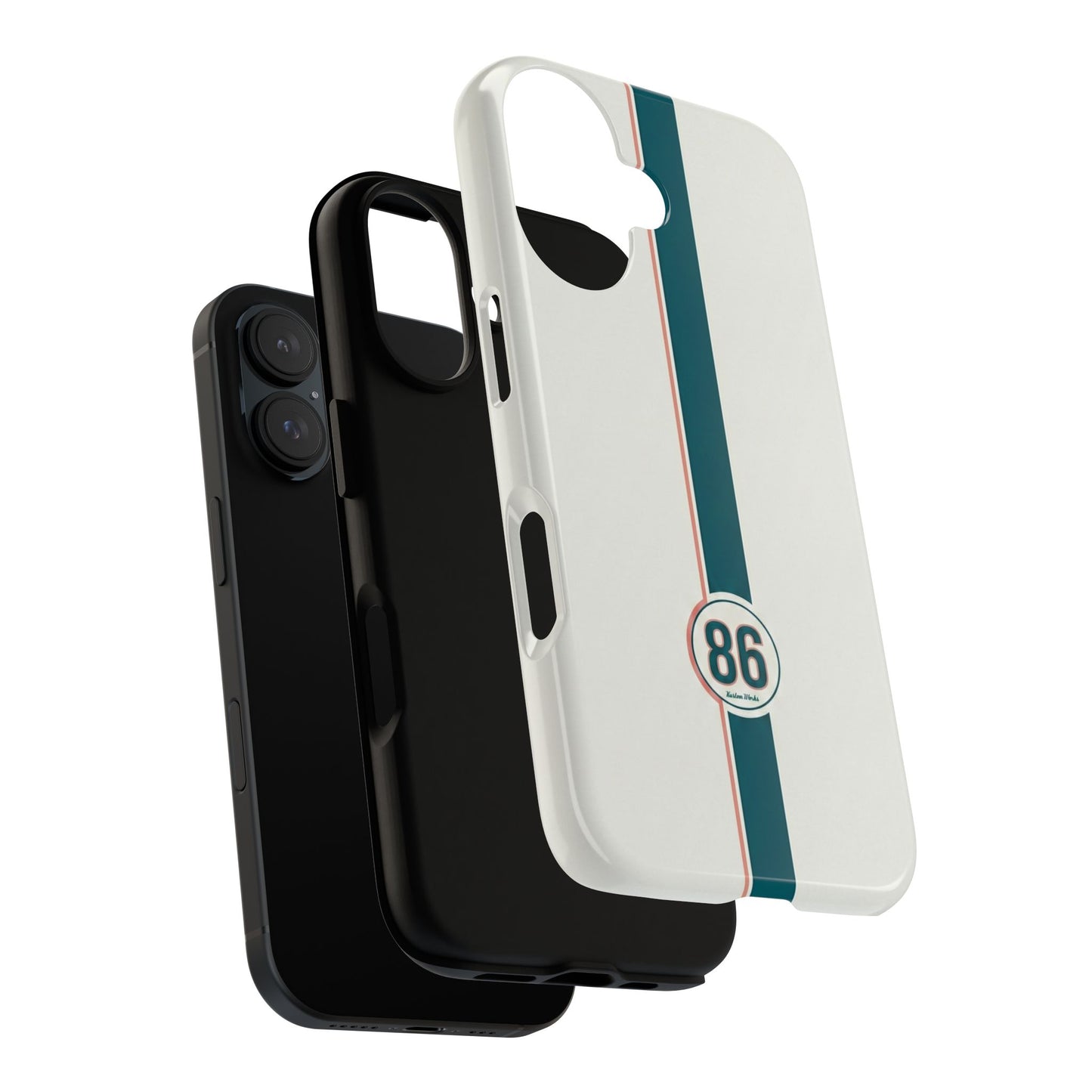 Racing Stripe Tough Phone Case — Retro White With '86 Circle Badge