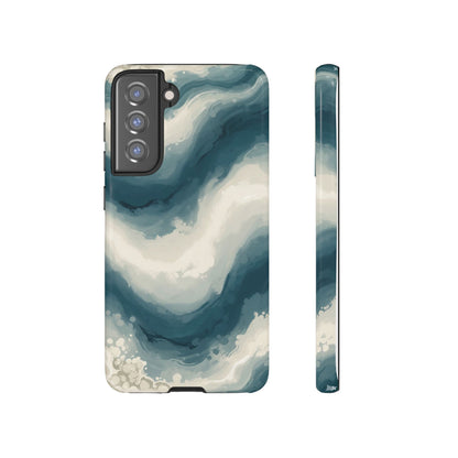 Ocean Wave Marble Phone Case — Teal & Ivory Abstract Tough Case