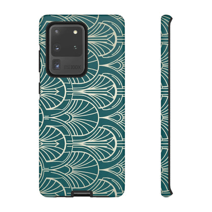 Teal Art Deco Pattern Tough Phone Case — Retro Geometric Protection