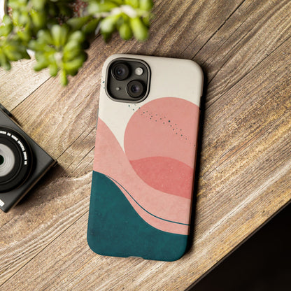 Abstract Sunset Phone Case — Pink & Teal Wave Tough Case