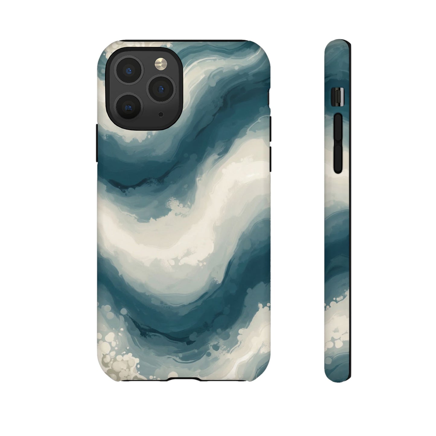 Ocean Wave Marble Phone Case — Teal & Ivory Abstract Tough Case