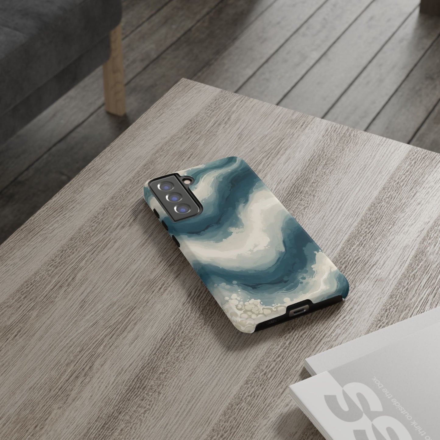 Ocean Wave Marble Phone Case — Teal & Ivory Abstract Tough Case
